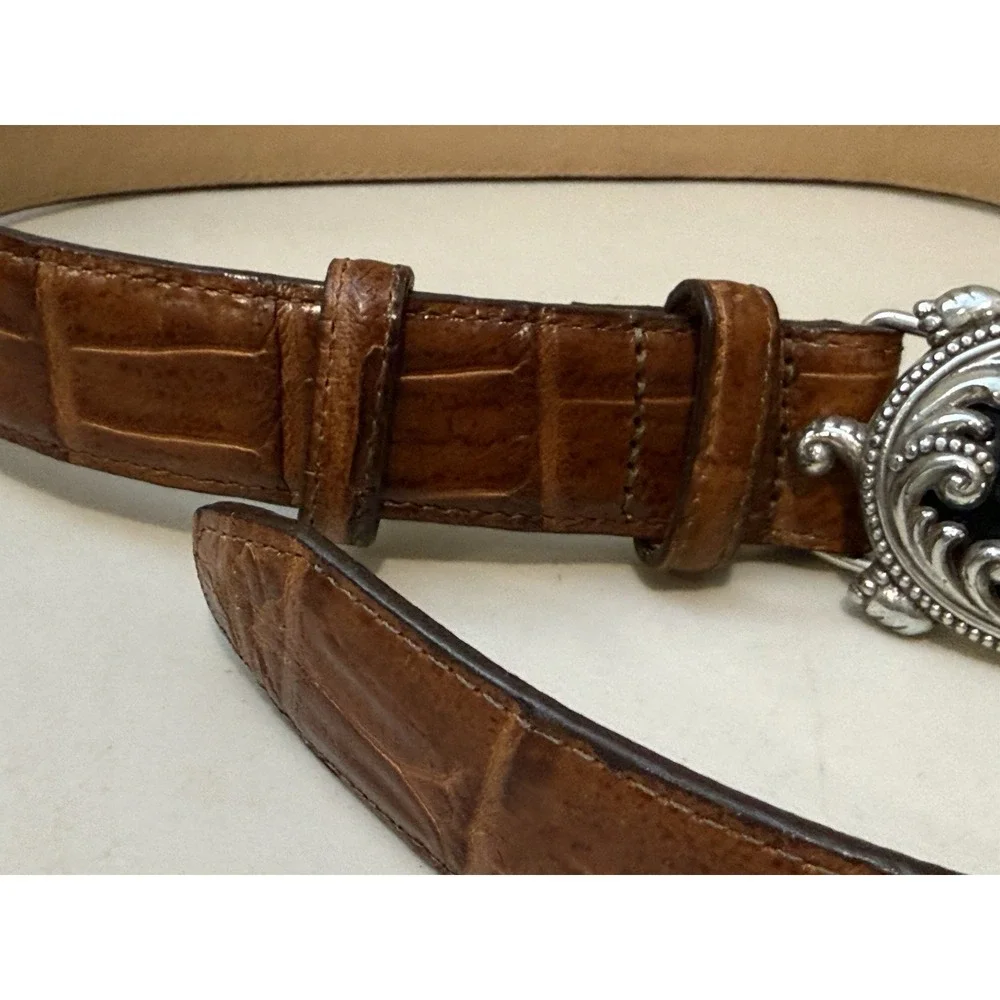 Brighton TURTLE Silver tone Buckle Leather Belt  Size  S 28  B3707 Rare Find! 90